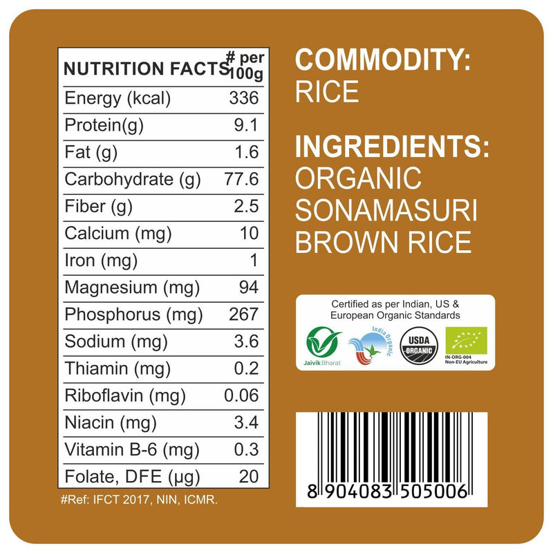 Organic Rice 2.2 Lb Orgnic Sona Masoori Brown